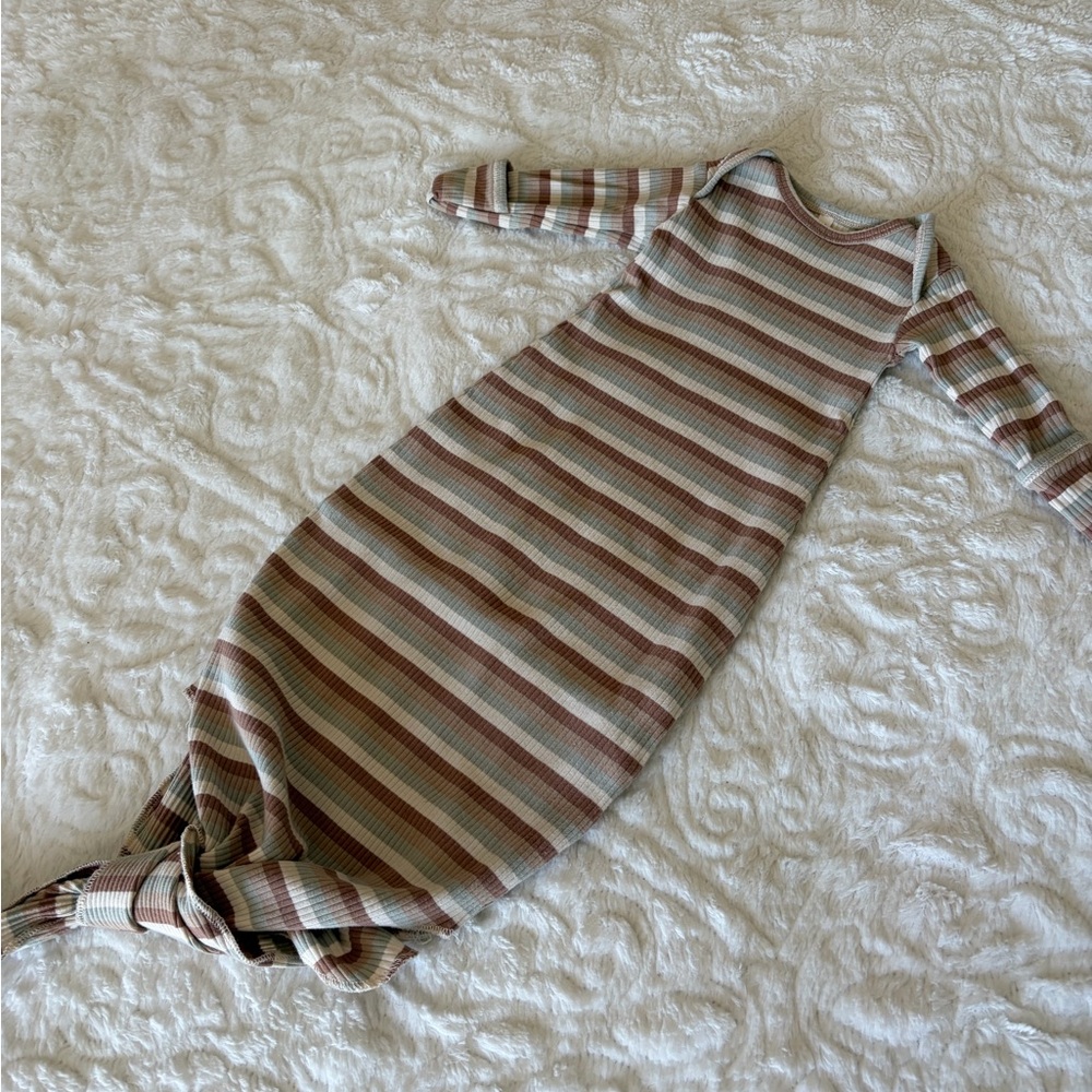 Quincy Mae Striped Baby Gown - Brown and Cream